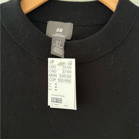NWT H&M black men’s 100% cotton long sleeve crewneck sweater size medium - Picture 2 of 3